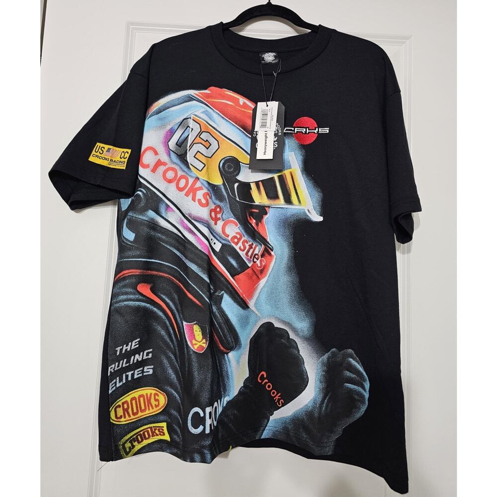 Crooks & Castles T-Shirt Men's Sz Médium Crooks Racing The Ruling Elite Team Te